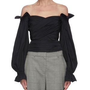 Self Portrait Black Taffeta Off Shoulder Top - NEW